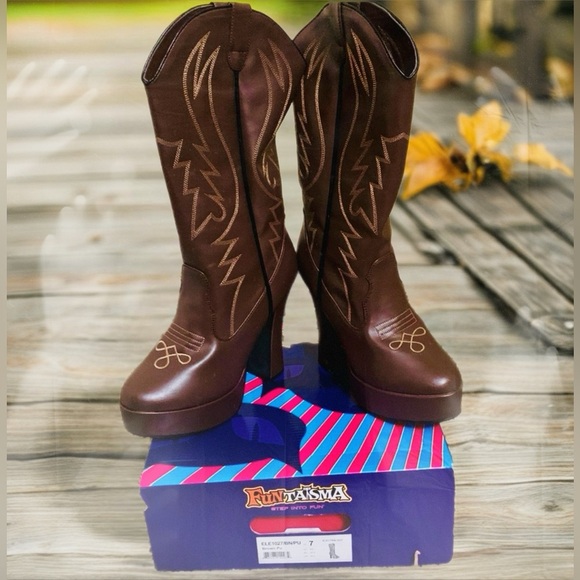 FunTasma Electra-1027 Brown Platform Cowboy Boots Sz 7 Halloween Costume Cosplay - Picture 1 of 5
